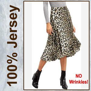 DARA Leopard Print Ruffle Midi Jersey Skirt